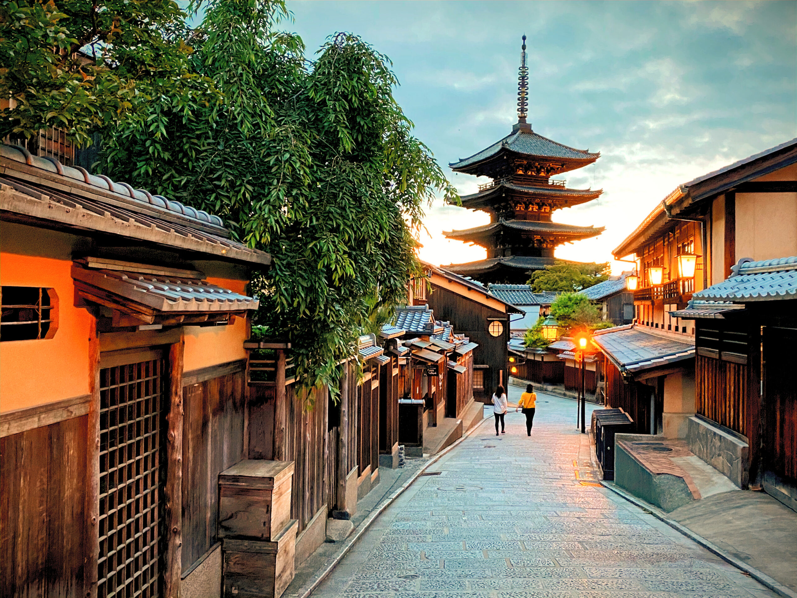 Quartiere di Gion a Kyoto al tramonto